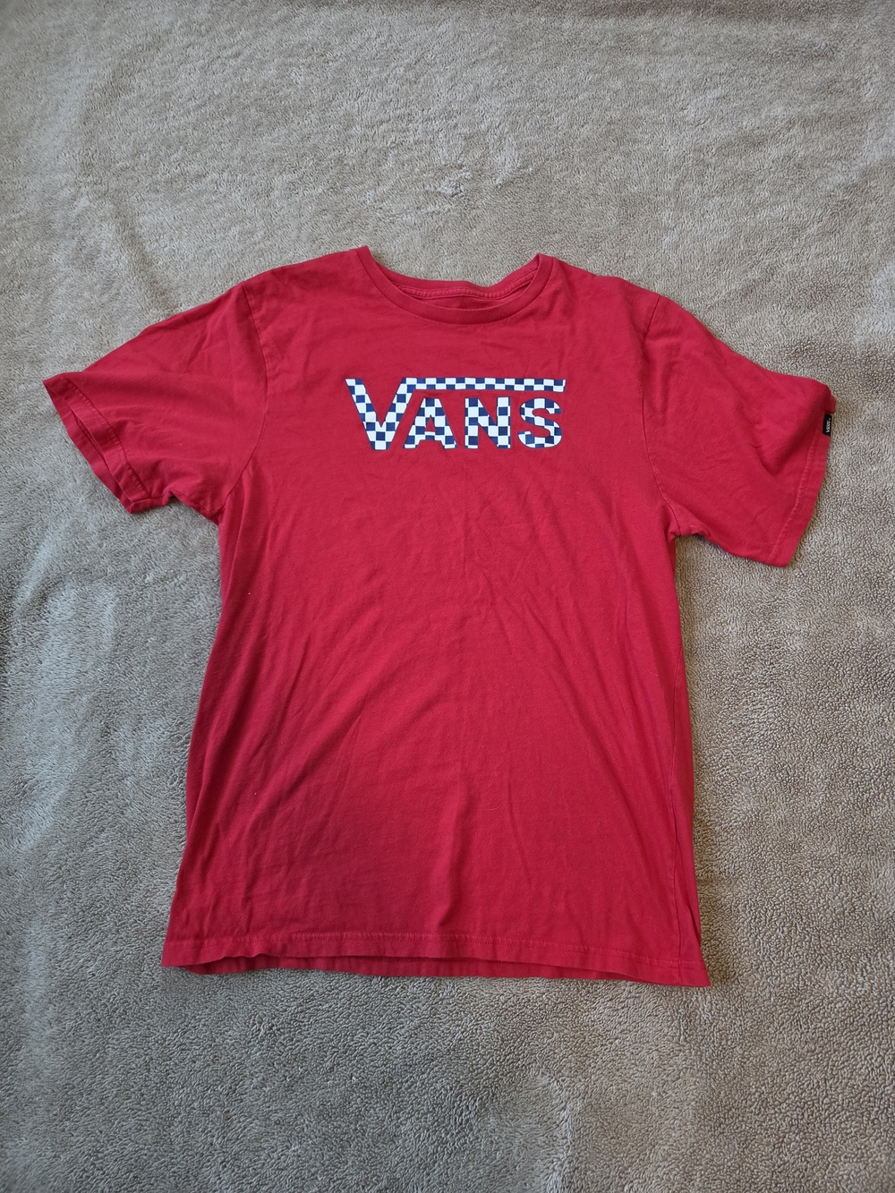 Vans Kids Red Tee with Blue & White Checker Logo